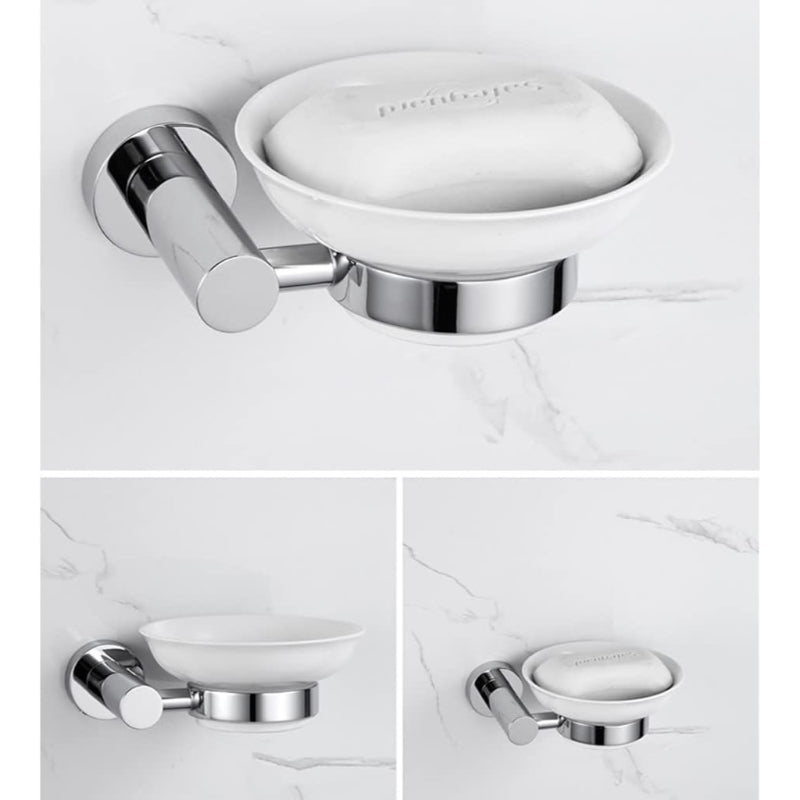 Wesda Ceramic Soap Dish with Stainless Steel Holder for Bathrooms