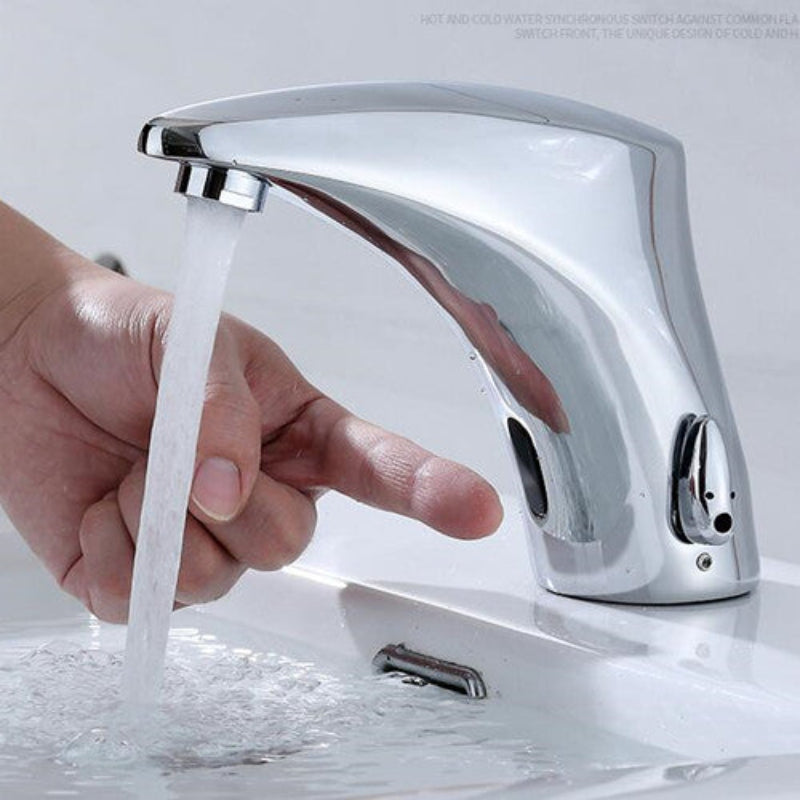 Infrared Smart Automatic Faucet in Stainless Steel for Wash Basins at Bathrooms, Offices | Hot and Cold Mixer | Water Saving Design