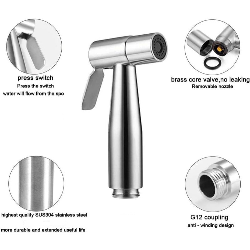 Stainless Steel Muslim Shower Head in Silver Nickel Matt 5"inches for Bathroom and Toilets | High Water Pressure | Easy Installation