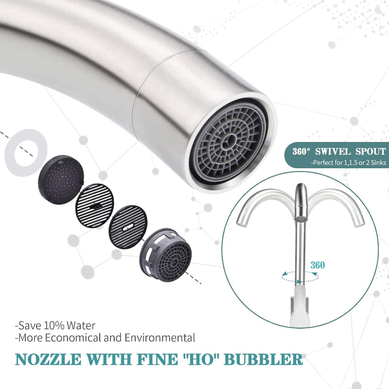 Premium 12" inches Kitchen Faucet in Stainless Steel | Hot and Cold Mixture | Brushed Nickel | Single Lever | 360° Moveable