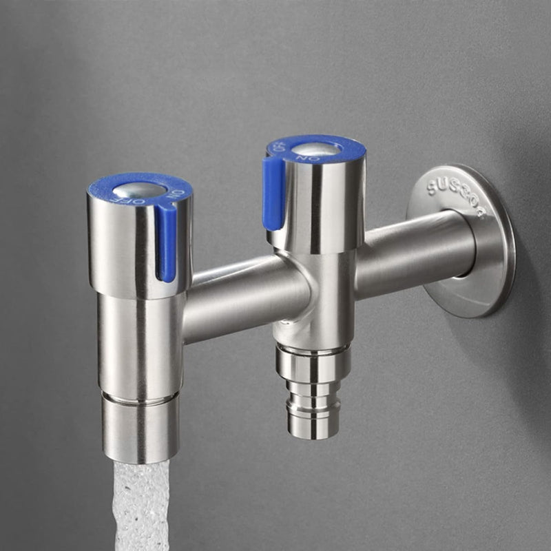 2 in 1 Bibcock in Stainless Steel for Bathrooms, Washing Machines or Wash Areas