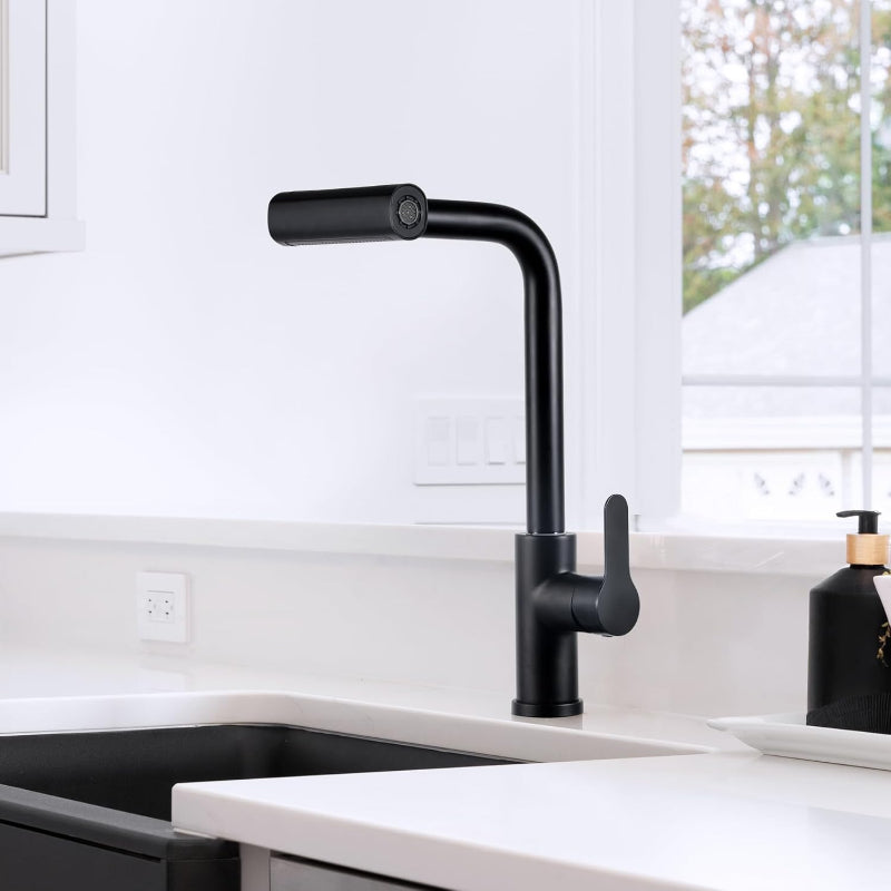 4 in 1 Waterfall 360° Moveable Kitchen Faucet in Black | Stainless Steel Body with ABS Plastic Sprayer | Hot and Cold Mixer
