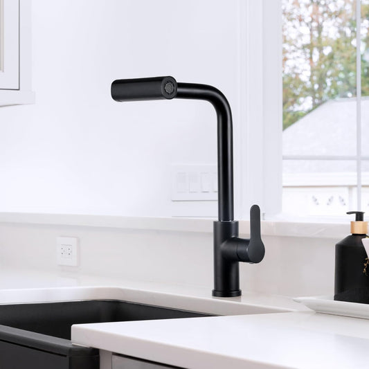 4 in 1 Waterfall 11" inches Kitchen Faucet in Black | Stainless Steel Body with ABS Plastic Sprayer | Hot and Cold Mixer| 360° Moveable