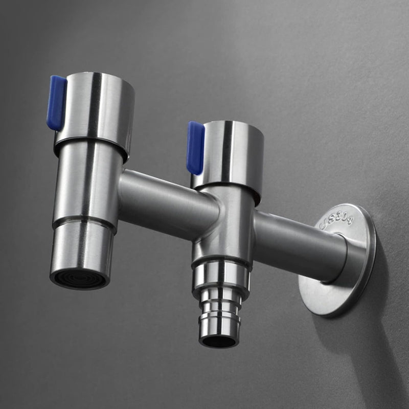 2 in 1 Bibcock in Stainless Steel for Bathrooms, Washing Machines or Wash Areas