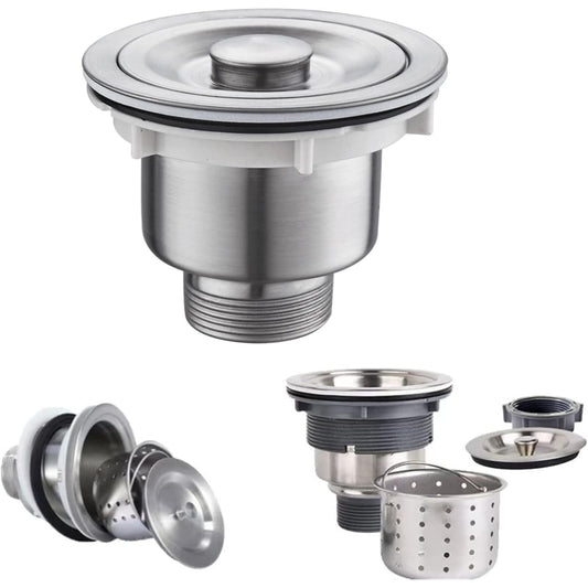 Kitchen Sink Drain 3.5" inches  Inlet Size with Removable Strainer Basket in Stainless Steel
