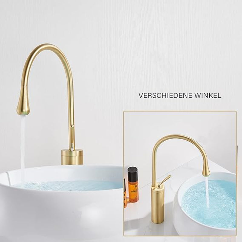 Premium Slim Neck Basin Faucet 17" inches in Copper Gold | Stainless Steel | Hot and Cold Mixer