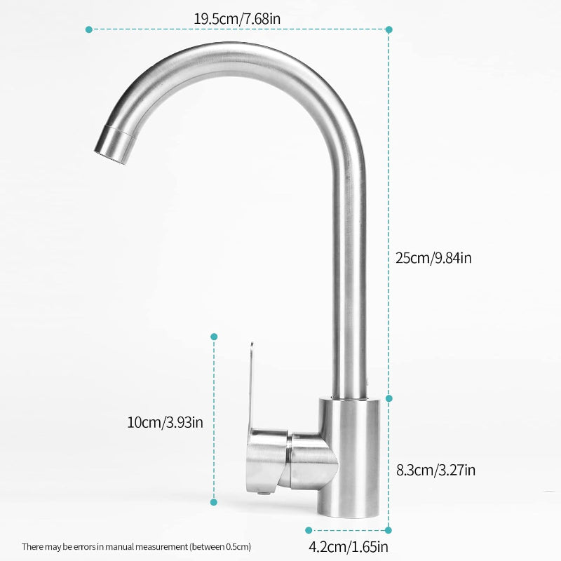Premium 12" inches Kitchen Faucet in Stainless Steel | Hot and Cold Mixture | Brushed Nickel | Single Lever | 360° Moveable
