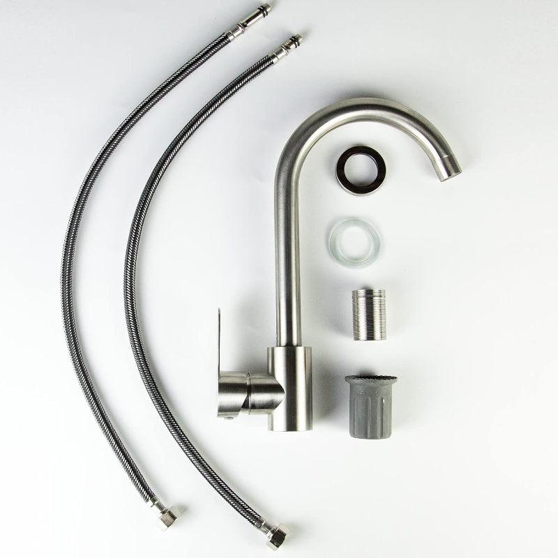 Premium 12" inches Kitchen Faucet in Stainless Steel | Hot and Cold Mixture | Brushed Nickel | Single Lever | 360° Moveable