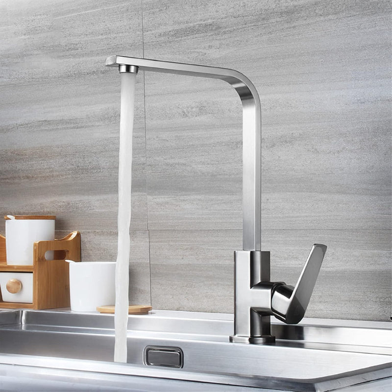 360° L-Shape Stainless Steel Kitchen Faucet in Chrome | Hot and Cold Mixer | Single Handle