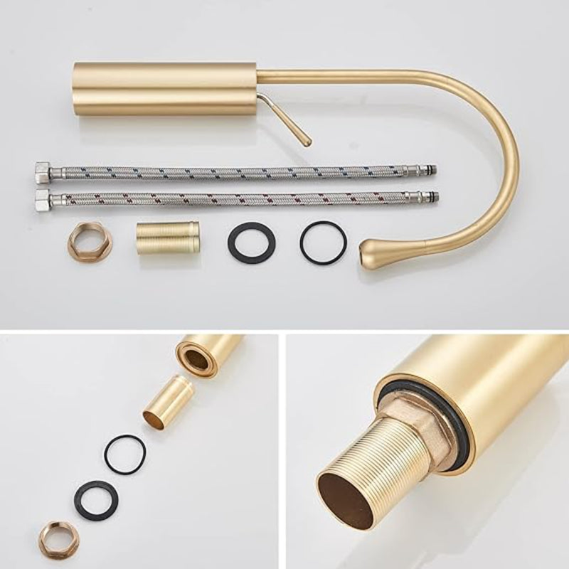 Premium Slim Neck Basin Faucet 17" inches in Copper Gold | Stainless Steel | Hot and Cold Mixer