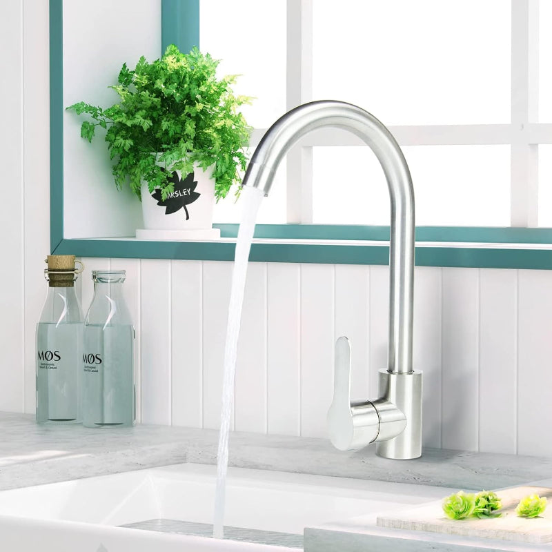 Premium 12" inches Kitchen Faucet in Stainless Steel | Hot and Cold Mixture | Brushed Nickel | Single Lever | 360° Moveable