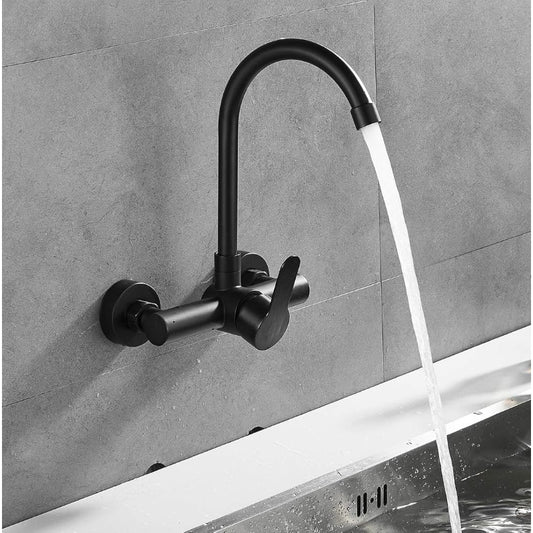 Premium 10" inches Kitchen Faucet in Stainless Steel Matt Black | Hot and Cold Mixer | Wall Mount | 360° Moveable
