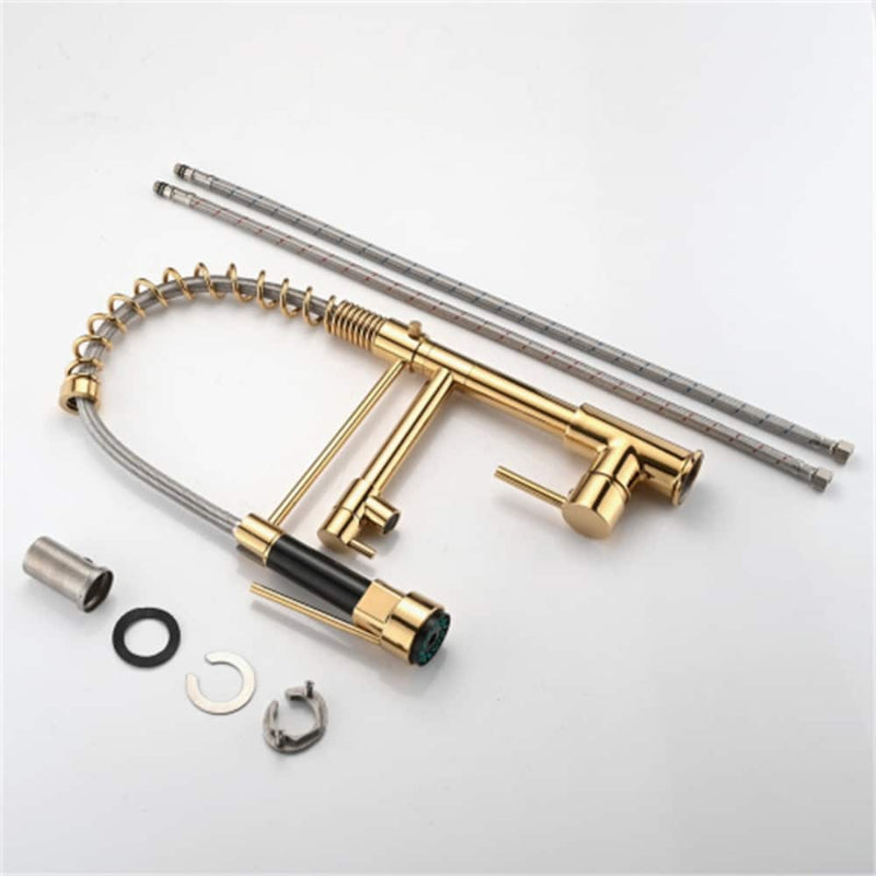 Stylish 15" inches Pull Out Premium Kitchen Faucet in Gold | Hot and Cold Mixer | Pull Out Spray | 360° Moveable
