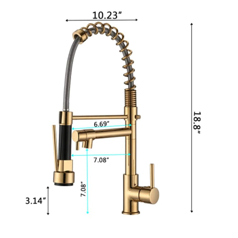 Stylish 15" inches Pull Out Premium Kitchen Faucet in Gold | Hot and Cold Mixer | Pull Out Spray | 360° Moveable
