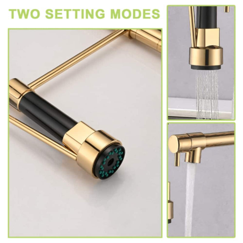 Stylish 15" inches Pull Out Premium Kitchen Faucet in Gold | Hot and Cold Mixer | Pull Out Spray | 360° Moveable