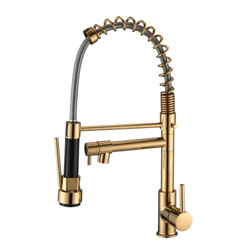 Stylish 15" inches Pull Out Premium Kitchen Faucet in Gold | Hot and Cold Mixer | Pull Out Spray | 360° Moveable