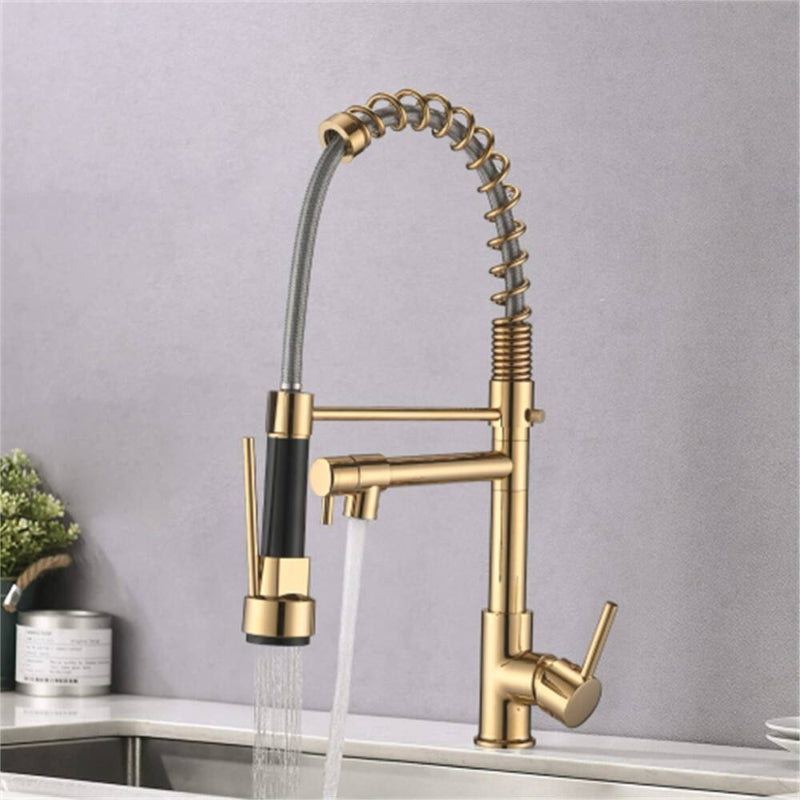 Stylish 15" inches Pull Out Premium Kitchen Faucet in Gold | Hot and Cold Mixer | Pull Out Spray | 360° Moveable