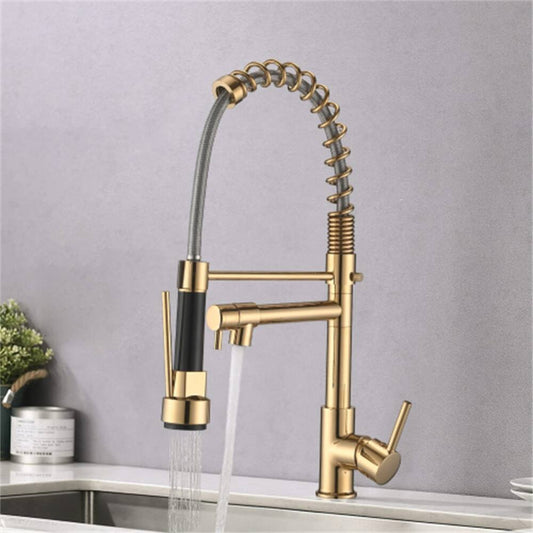 Stylish 15" inches Pull Out Premium Kitchen Faucet in Gold | Hot and Cold Mixer | Pull Out Spray  | 360° Moveable