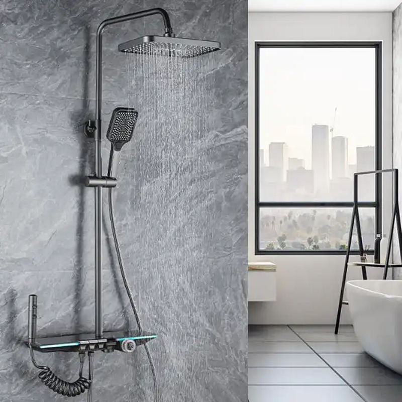 Piano LED Complete Bathroom Shower Set with Basin Faucet