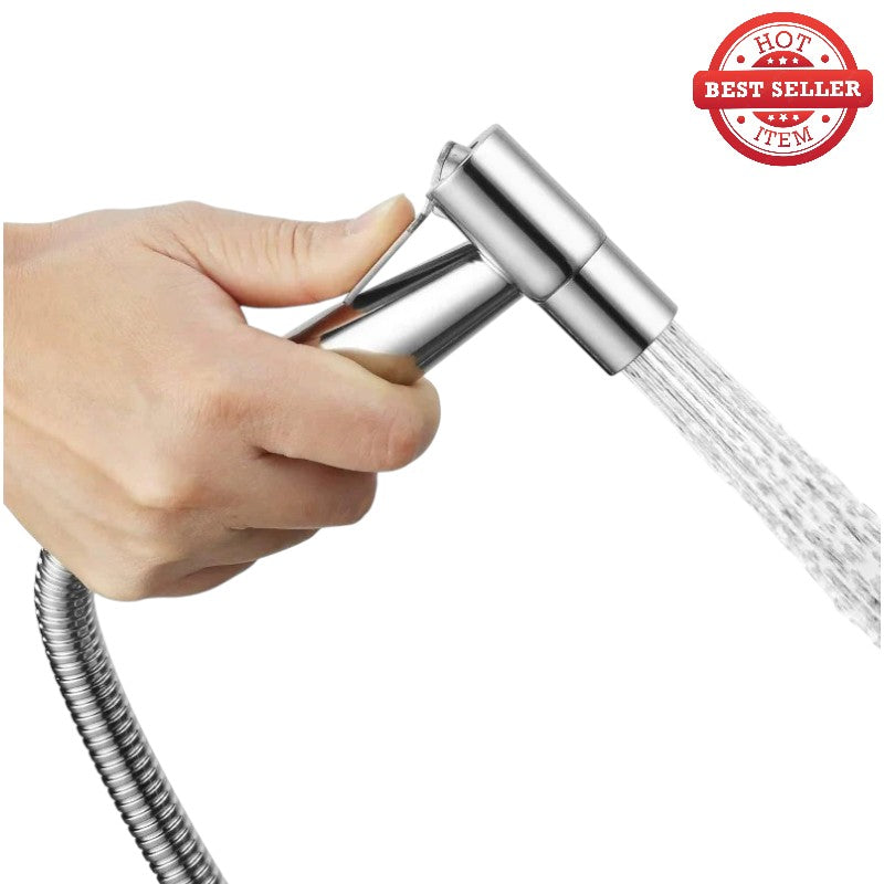 Stainless Steel Muslim Shower Set 5"inches Head + 1 Meter Pipe in Silver | High Water Pressure | Easy Installation | Bathroom and Toilets