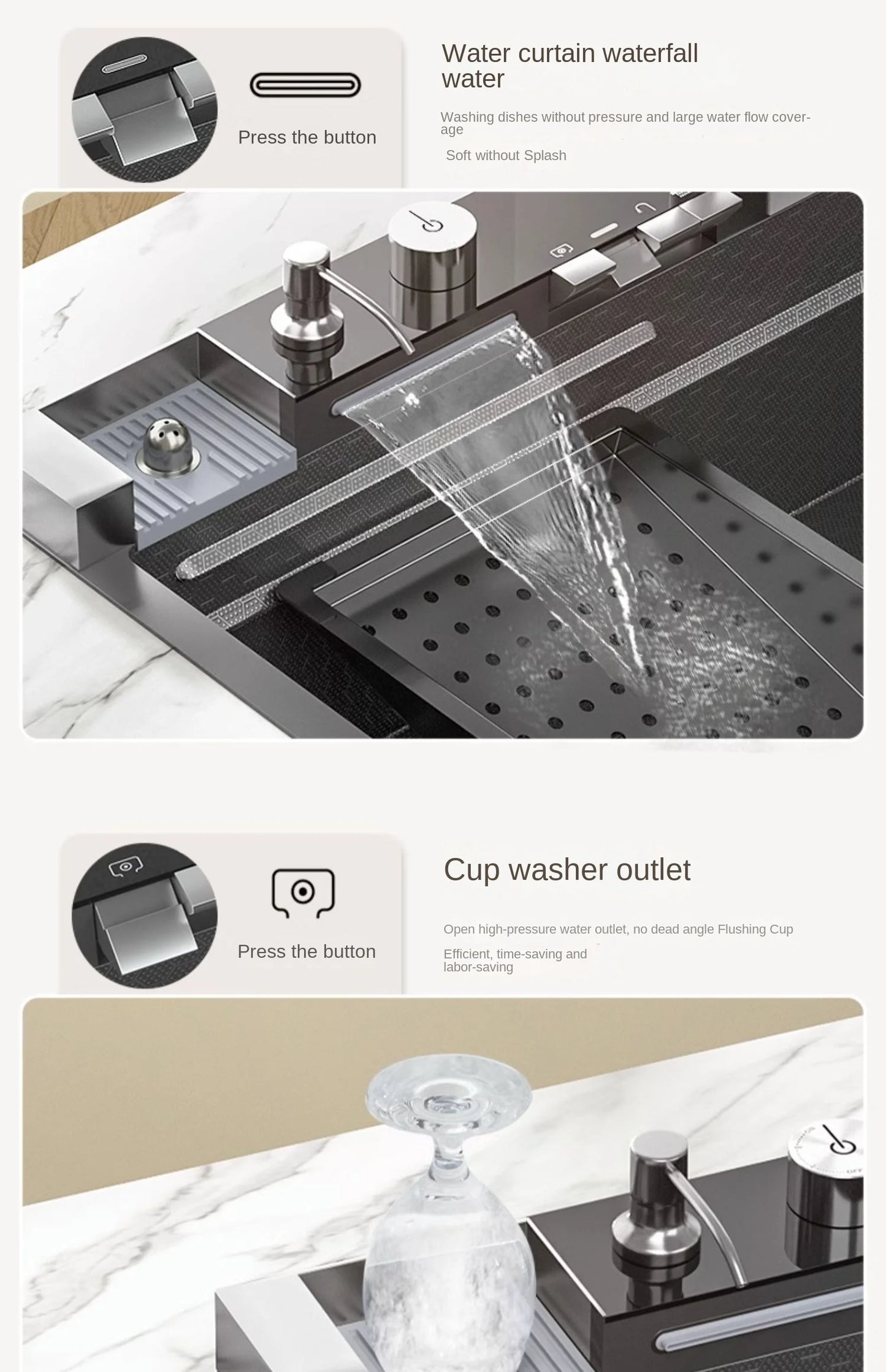Multifunction Piano Kitchen Sink in Stainless Steel with LED Panel | 30" x 18" inch | Scratch Proof Honeycomb Layering