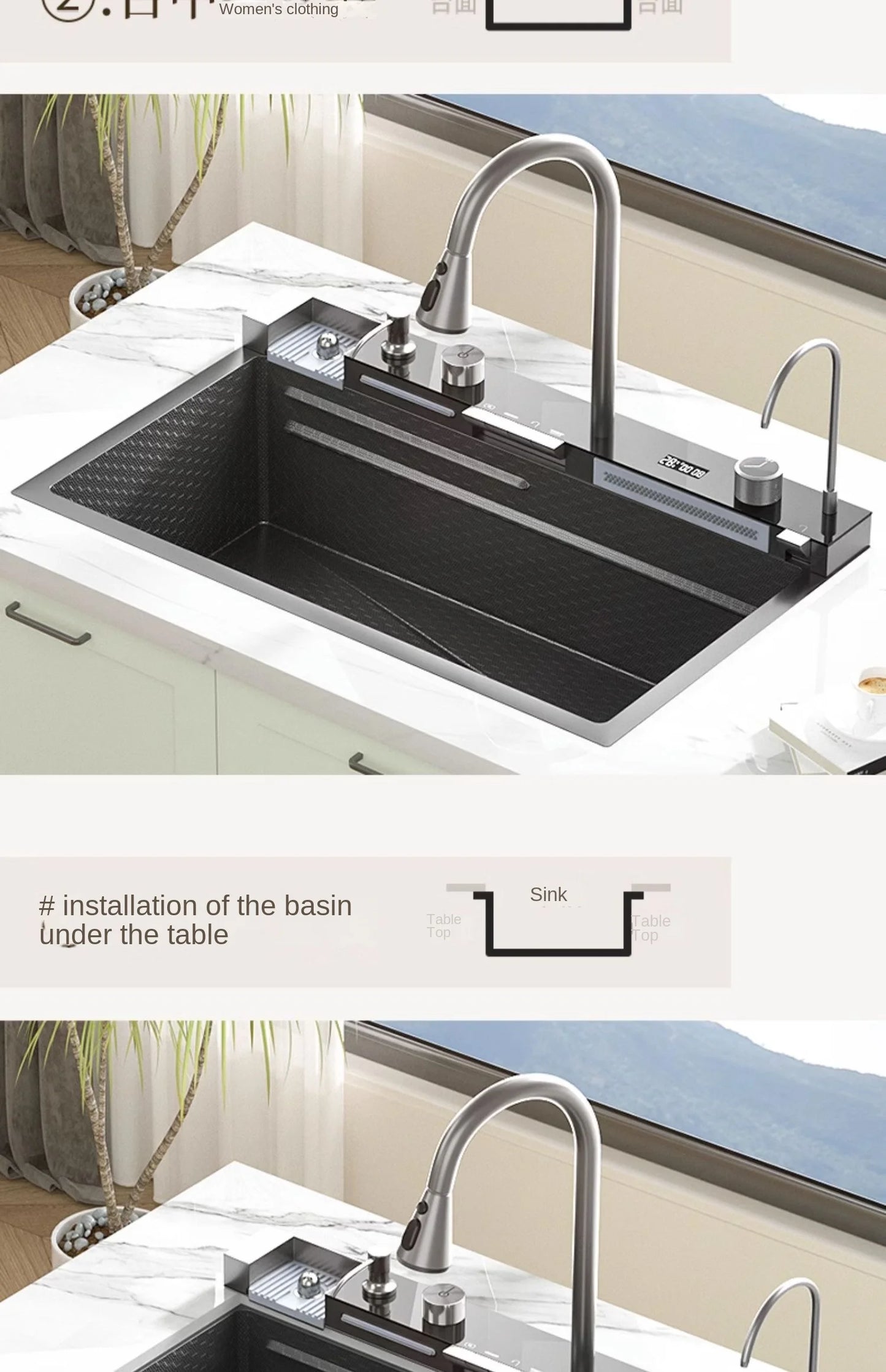 Multifunction Piano Kitchen Sink in Stainless Steel with LED Panel | 30" x 18" inch | Scratch Proof Honeycomb Layering