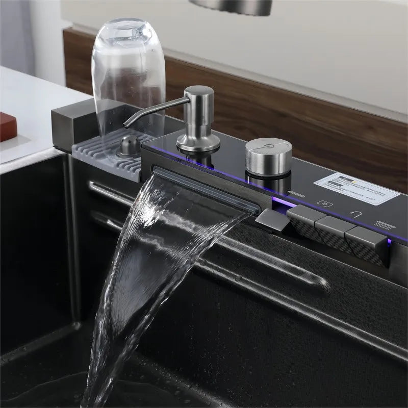Multifunction Piano Kitchen Sink in Stainless Steel with LED Panel | 30" x 18" inch | Scratch Proof Honeycomb Layering