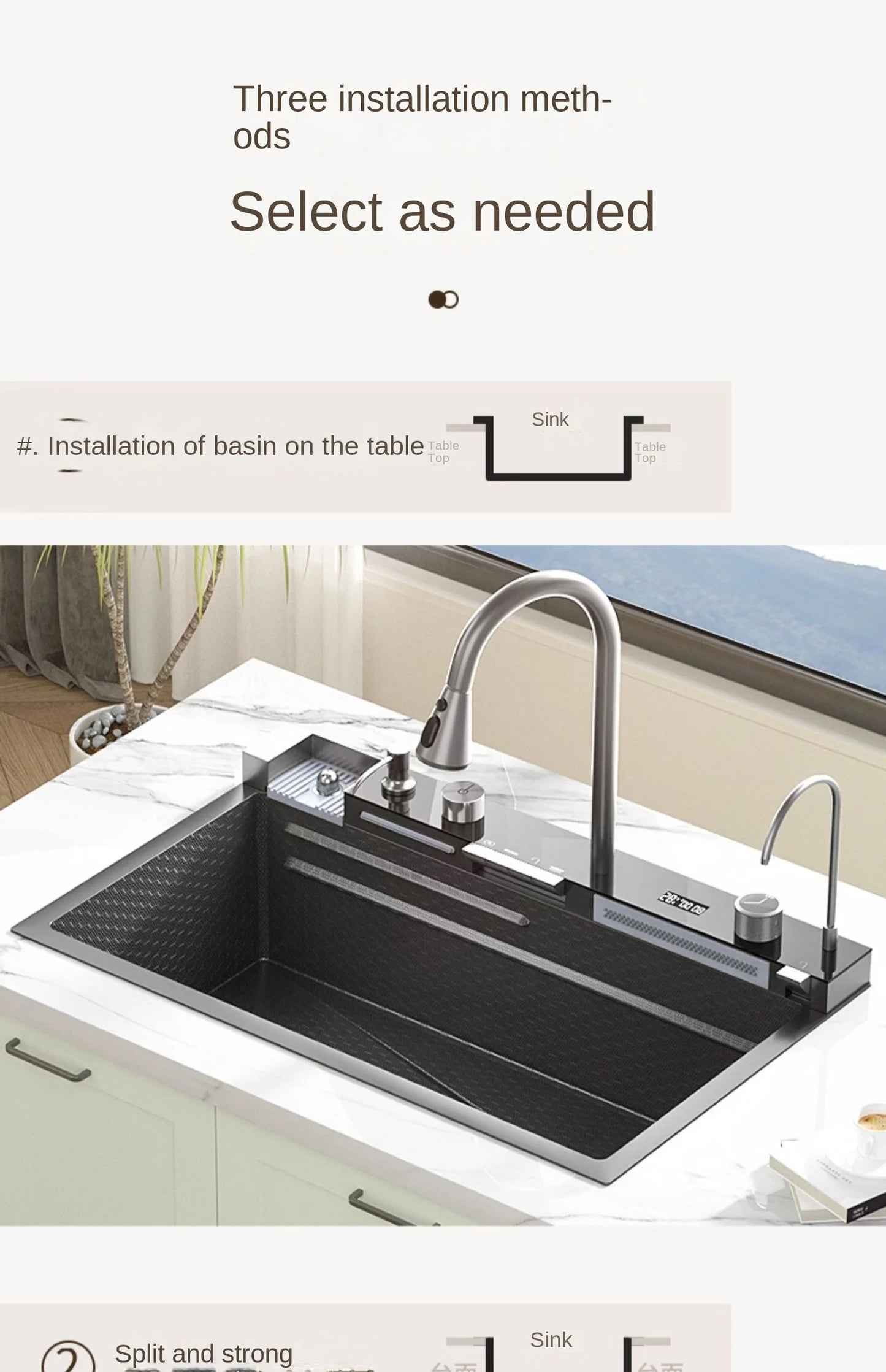 Multifunction Piano Kitchen Sink in Stainless Steel with LED Panel | 30" x 18" inch | Scratch Proof Honeycomb Layering