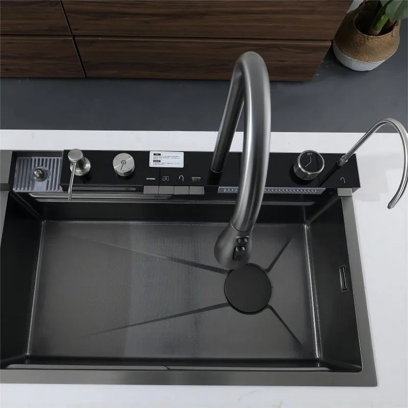 Multifunction Piano Kitchen Sink in Stainless Steel with LED Panel | 30" x 18" inch | Scratch Proof Honeycomb Layering