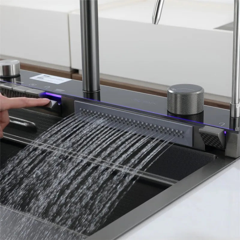 Multifunction Piano Kitchen Sink in Stainless Steel with LED Panel | 30" x 18" inch | Scratch Proof Honeycomb Layering