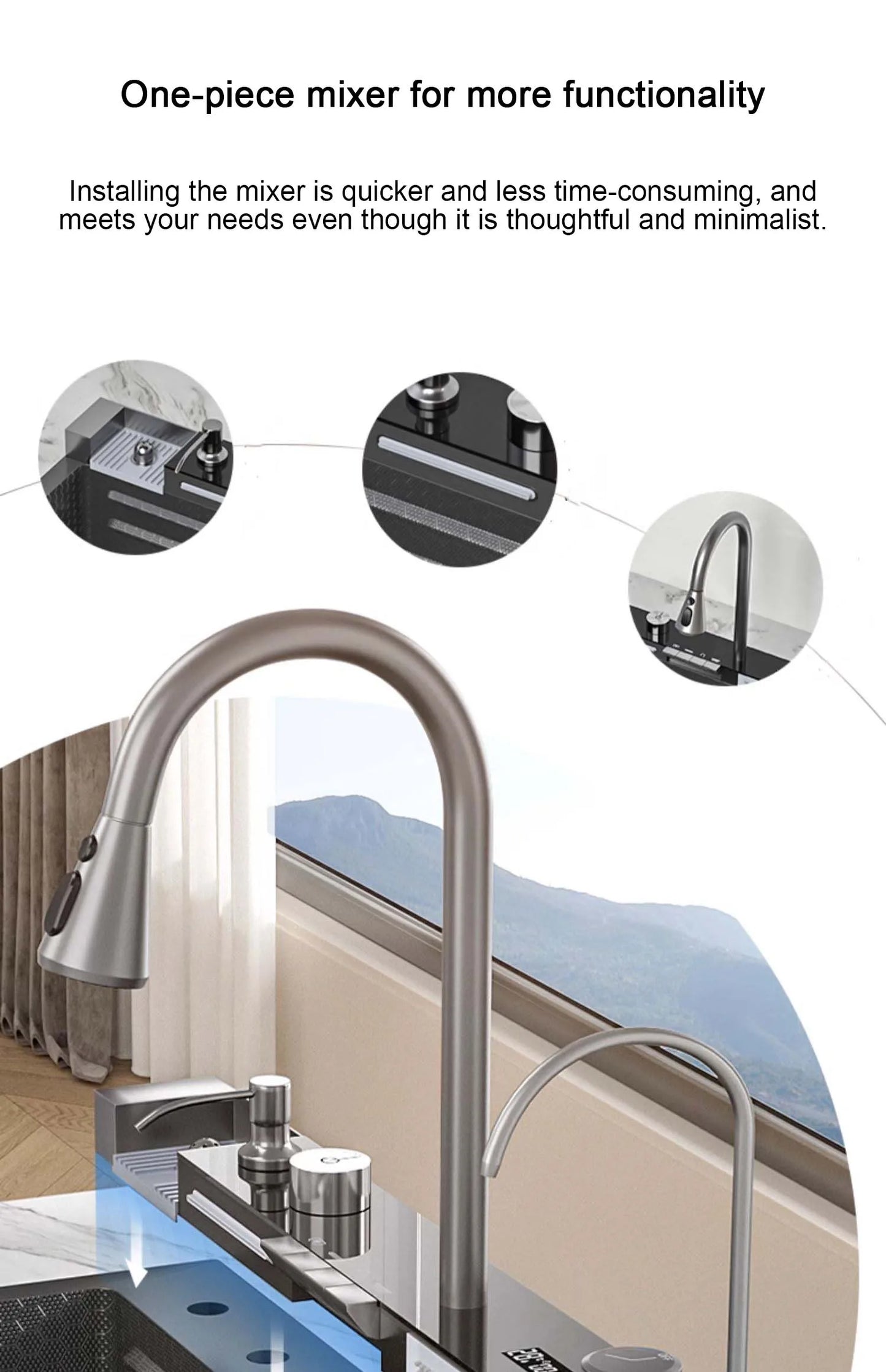 Multifunction Piano Kitchen Sink in Stainless Steel with LED Panel | 30" x 18" inch | Scratch Proof Honeycomb Layering