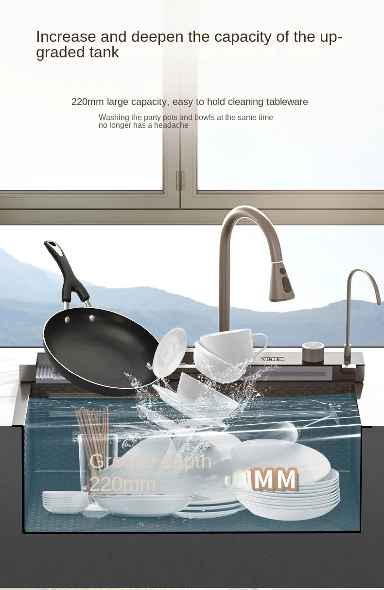 Multifunction Piano Kitchen Sink in Stainless Steel with LED Panel | 30" x 18" inch | Scratch Proof Honeycomb Layering