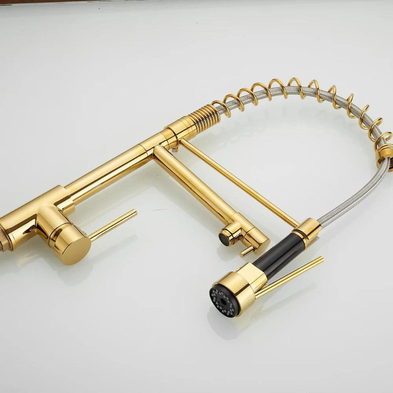 Stylish 15" inches Pull Out Premium Kitchen Faucet in Gold | Hot and Cold Mixer | Pull Out Spray | 360° Moveable