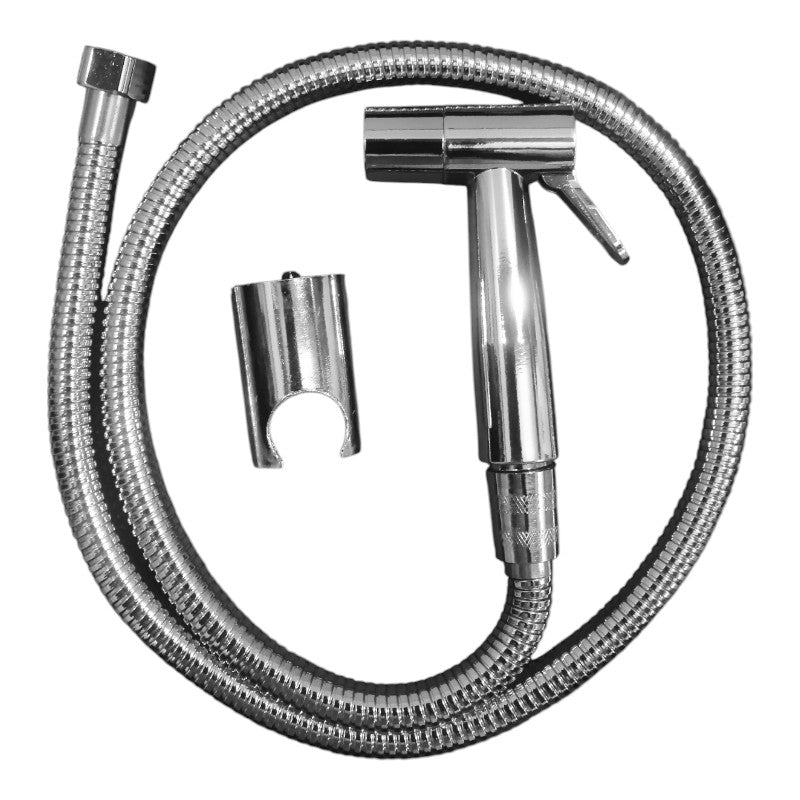Elegant Muslim Shower Set 5"inches Head + 1.2 Meter Pipe in Shiny Chrome | High Water Pressure | Easy Installation | Bathroom and Toilets | ABS Plastic Head + Stainless Steel Pipe