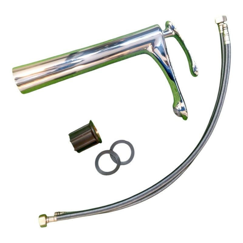 Long Basin Faucet in Shiny Chrome Stainless Steel | Hot and Cold Mixer