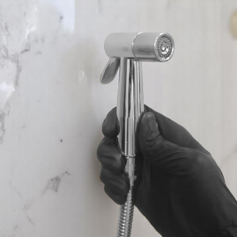 Elegant Muslim Shower Set 5"inches Head + 1.2 Meter Pipe in Shiny Chrome | High Water Pressure | Easy Installation | Bathroom and Toilets | ABS Plastic Head + Stainless Steel Pipe