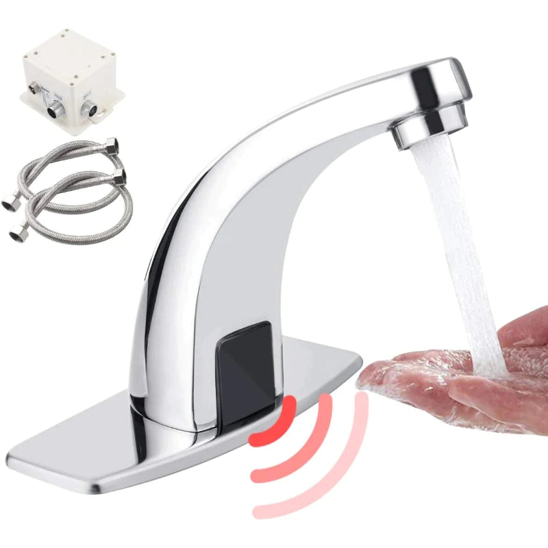 Automatic Bathroom Faucet in Stainless Steel Shiny Chrome | Single Line