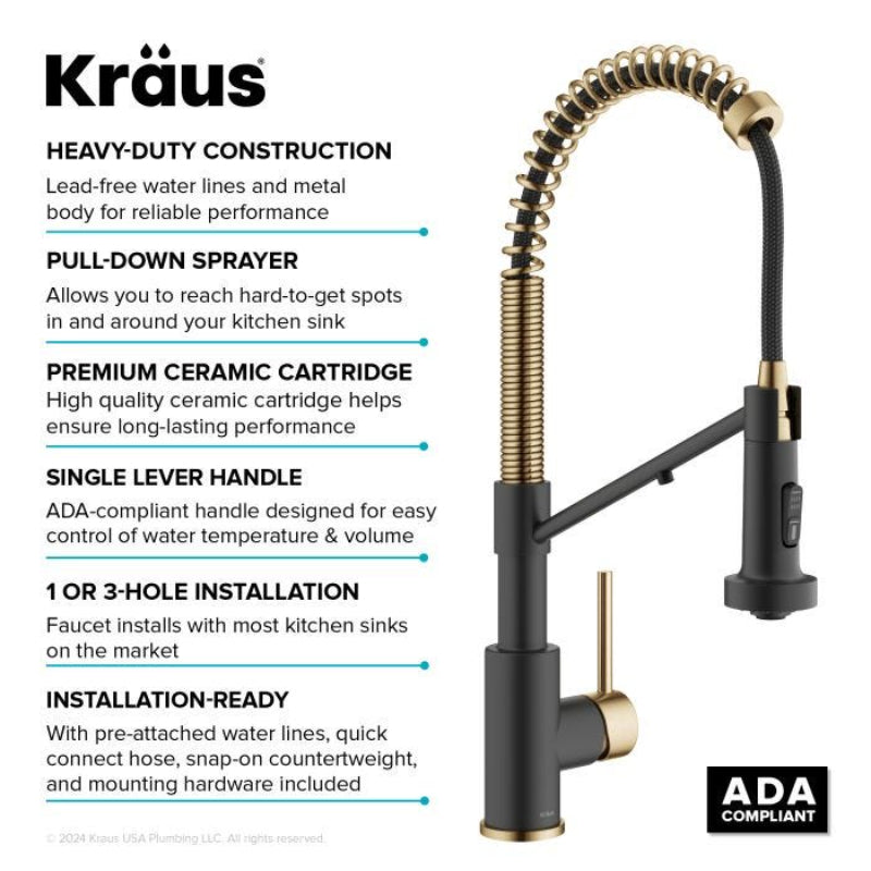 Premium Stainless Steel Kitchen Faucet in Black Gold | Hot and Cold Mixer | 360° Moveable| Single Handle