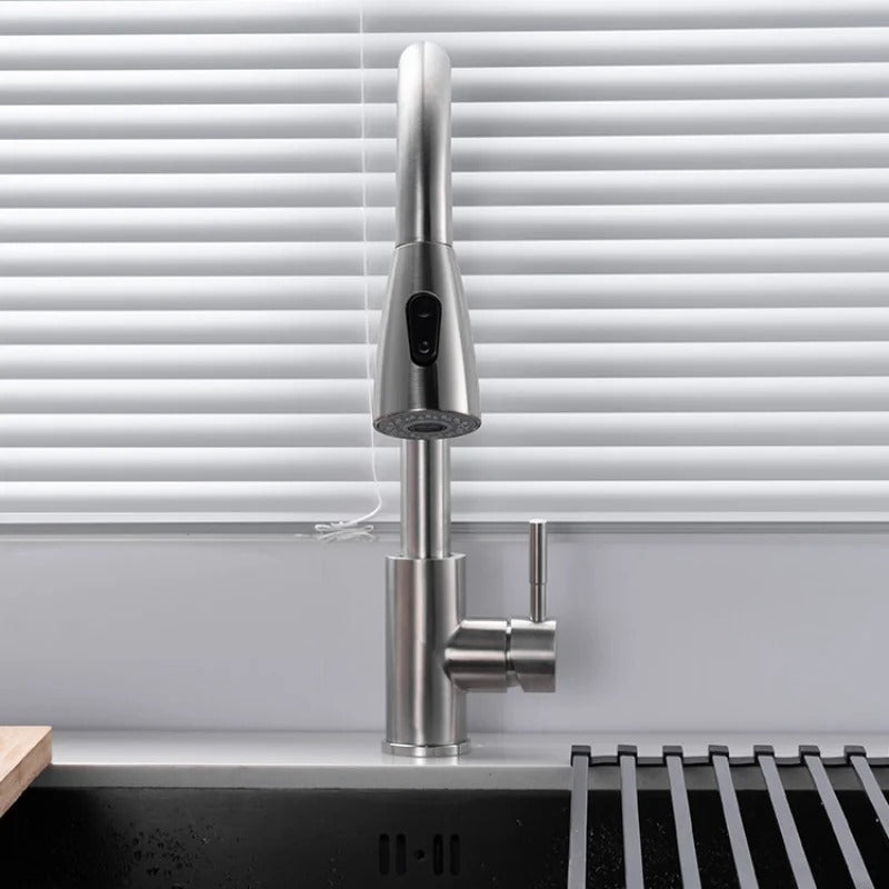 360° Pull Out Stainless Steel Kitchen Mixer in Shiny Chrome | Shower and Bubble Modes | Hot and Cold