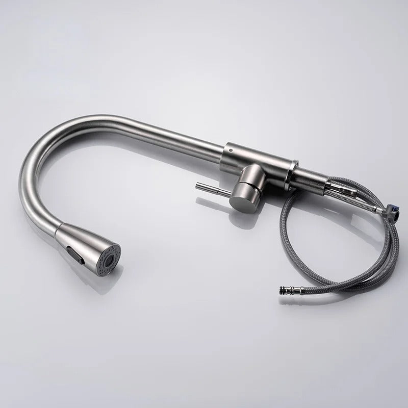 360° Pull Out Stainless Steel Kitchen Mixer in Shiny Chrome | Shower and Bubble Modes | Hot and Cold
