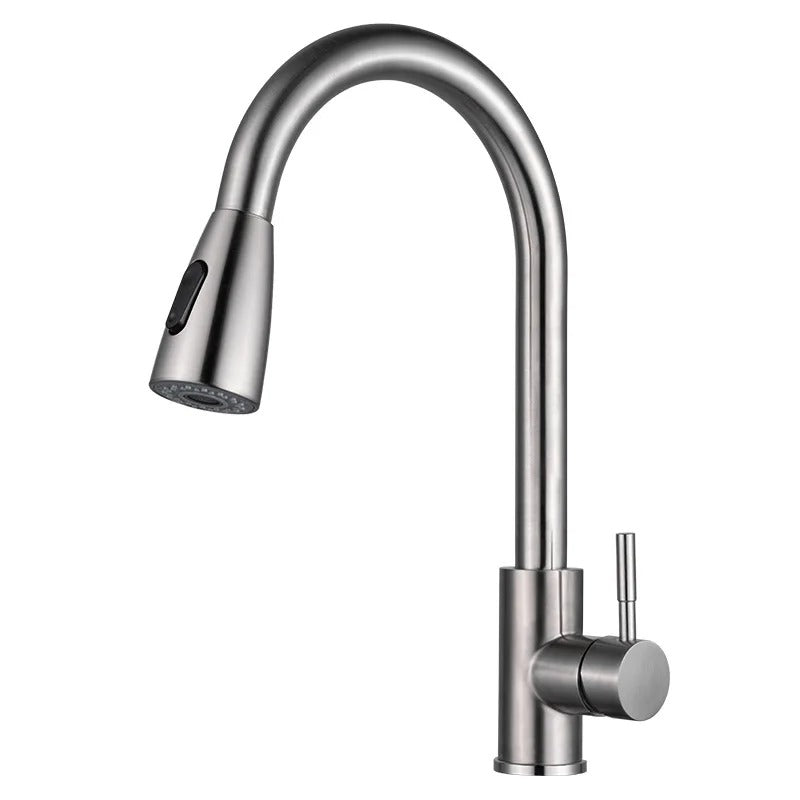 360° Pull Out Stainless Steel Kitchen Mixer in Shiny Chrome | Shower and Bubble Modes | Hot and Cold
