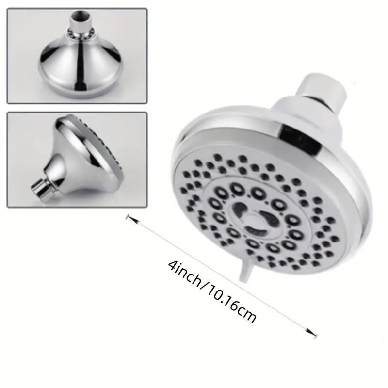 5 in 1 Round Bathing Shower Head 4" inches in Chrome | Durable ABS Plastic | High Pressure