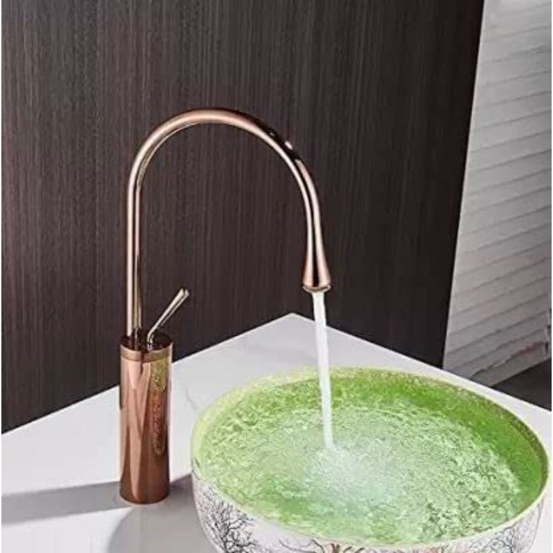 Premium Slim Neck Basin Faucet 17" inches in Copper | Stainless Steel | Hot and Cold Mixer
