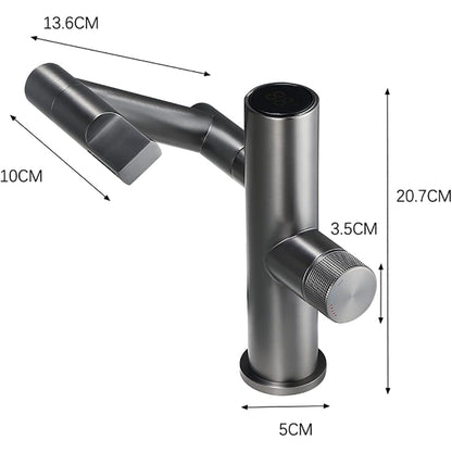 Premium 360° Swivel Waterfall Sink Faucet with Digital Temperature Display for Bathroom and Wash Basin in Metallic Grey | Hot and Cold Mixer