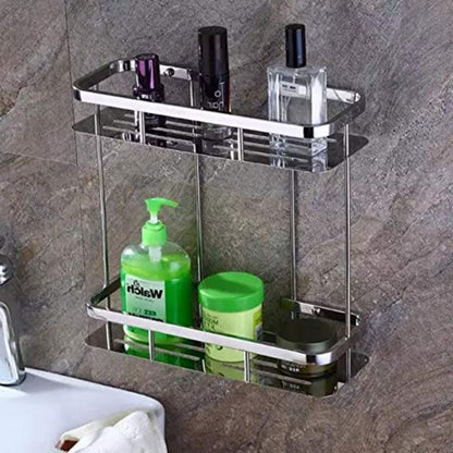 Double Layer Bathroom Shelf in Stainless Steel | Storage Organizer | Shower Caddy