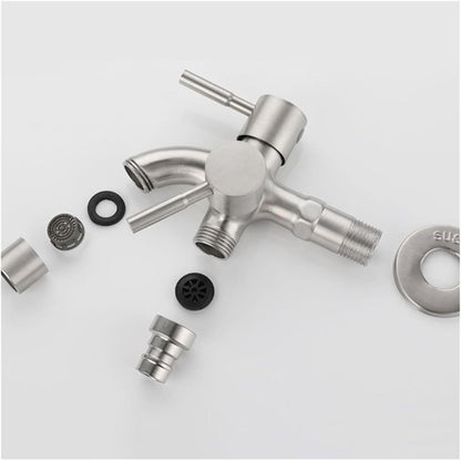 Two Way Double Bib Tap in Stainless Steel for Bathrooms, Kitchens, Wash Areas or Washing Machine