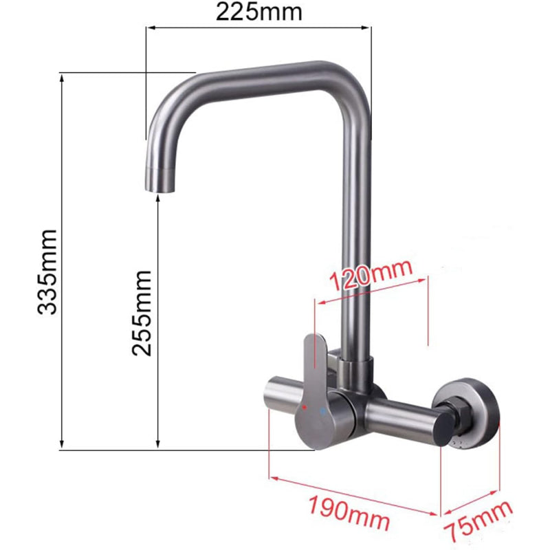 Premium 360° Kitchen Sink Faucet in Stainless Steel | Brushed Nickle | Hot and Cold Mixer | Wall Mounted