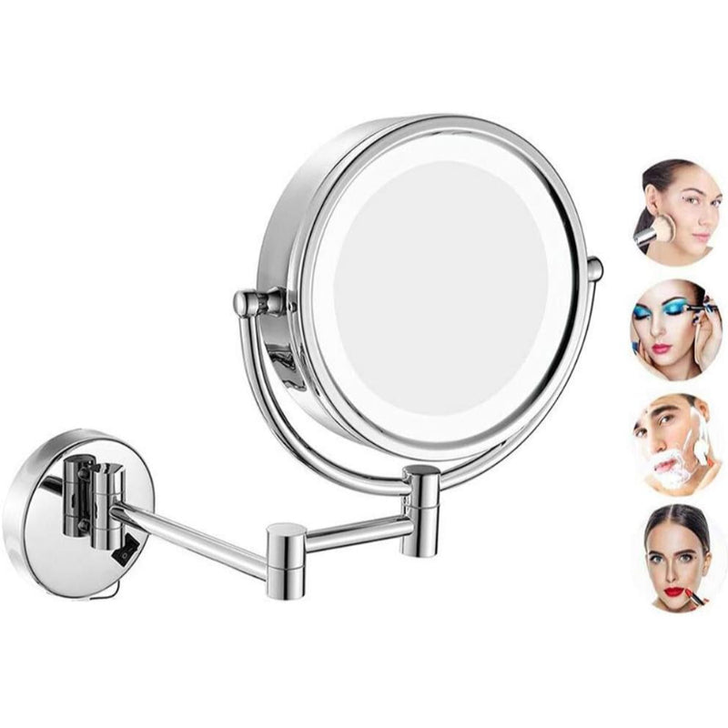 LED Makeup Mirror 360° Moveable for Dressers, Bathrooms | 8" inches Magnifying Mirror Both Sides | Wall-Mounted