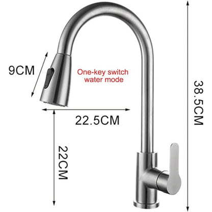 360° Pull Out Stainless Steel Kitchen Faucet in All Silver | Shower and Bubble Modes | Hot and Cold Mixer | Splash Proof