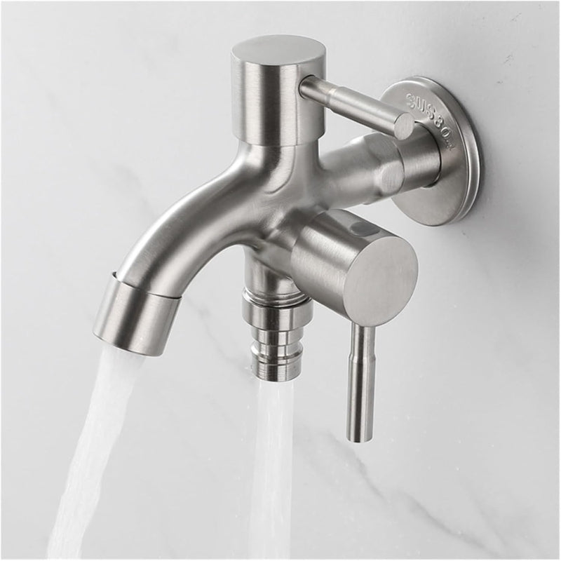 Two Way Double Bib Tap in Stainless Steel for Bathrooms, Kitchens, Wash Areas or Washing Machine